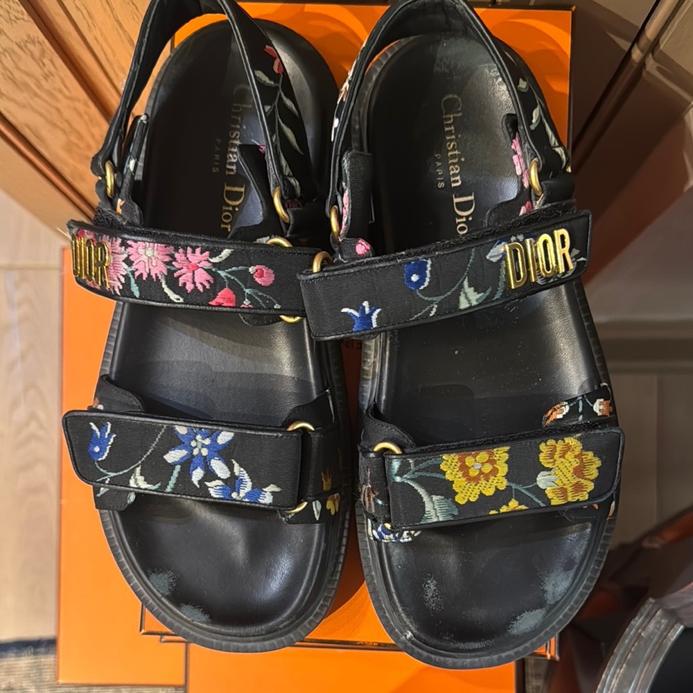 Dior Black and Yellow Sandals with Chunky Platform